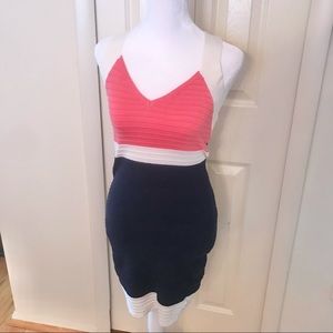 Charlotte Russe Coral & Navy Bodycon Dress, small